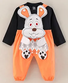 Jb Club Full Sleeves Solid Tee With Bunny Patch Dungaree Set - Black & Orange