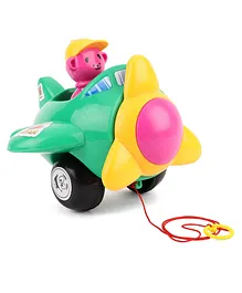 Toyzone Musical Aeroplane Pull Along Toy - Green & Pink