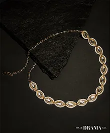 Hair Drama Co. Kunda Polki And Pearls Studded Almond Shaped Head Chain - Golden