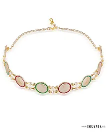 Hair Drama Co. Pearls And Enamel Detail Circular Shaped Chain Hair Band - Golden