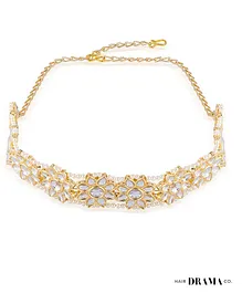 Hair Drama Co. Flower Detailed Pearl & Stone Embellished Hair Band - Golden