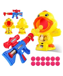 Fiddlerz Hungry Duck Feeding Game Toy Guns Shooting Games With Electronic Target With Lcd Score Record Sound 12 Soft Foam Balls Toys - Yellow