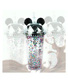 Fiddlerz Sipper Glass with Straw for All Kinds of Drinks Glitter Sipper Mug with Straw  Blue - 380 ml