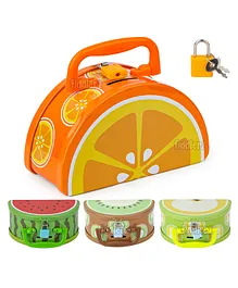 Fiddlerz Piggy Bank for Kids Money Saving Tin Coin Bank with Lock and Key Fruit Shaped Piggy Money Bank Coin Box (Colour May Vary)