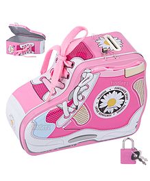 Fiddlerz Money Bank for Kids Piggy Bank Metal Body Money Saving Coin Bank for Kids Girls Boys with Lock N Key Secure Money Coin Bank Best Return Gift Shoe Shape - Pink