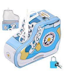 Fiddlerz Money Bank for Kids Piggy Bank Metal Body Money Saving Coin Bank for Kids Girls Boys with Lock N Key Secure Money Coin Bank Best Return Gift Boot Shape - Blue