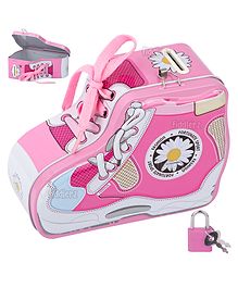 Fiddlerz Money Bank for Kids Piggy Bank Metal Body Money Saving Coin Bank for Kids Girls Boys with Lock N Key Secure Money Coin Bank Best Return Gift Boot Shape - Pink