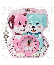Fiddlerz 2 in 1 Metal Coin Box and Table Alarm Clock with Piggy Bank Coin Box Metal Coin Bank for Kids Money Bank with Key and Lock Savings Bank for Kids - Pink