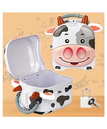 Fiddlerz Money Bank for Kids Piggy Bank Metal Body Money Saving Coin Bank for Kids Girls Boys with Lock N Key Secure Money Coin Bank Best Return Gift Cow - White