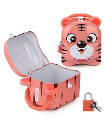 Fiddlerz Money Bank for Kids Piggy Bank Metal Body Money Saving Coin Bank for Kids Girls Boys with Lock N Key Secure Money Coin Bank Best Return Gift TIger Shape - Red