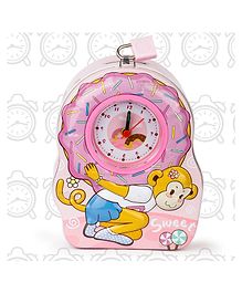 Fiddlerz 2 in 1 Metal Coin Box and Table Alarm Clock with Piggy Bank Coin Box Metal Coin Bank for Kids Money Bank with Key and Lock Savings Bank for Kids Birthday Return Gift - Pink