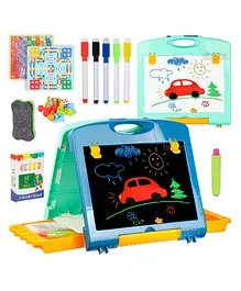 Fiddlerz My First Art Studio Educational Double Sided Kids Portable Learning Pad Easel Drawing Painting Graffiti White Board Writing Blackboard- Green