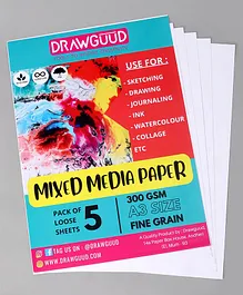 Drawguud Mixed Media Paper Sheets A3 Size - 5 Sheets