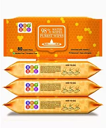 Bey Bee Paraben Free 98% Water Baby Wet Wipes Pack Of 4  - 80 Wipes Each
