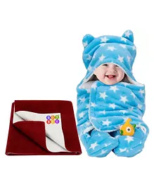 BeyBee Super Soft All Season Wearable Hooded Full Body Cover Baby Sleeping Bag and Dry Sheet Small - Blue Maroon
