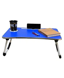 Muren Foldable Space Saving Study Multipurpose Table with Tablet Mobile Slot & Cup Holder - Blue