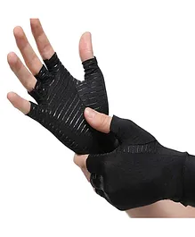 MOMISY Arthritis Copper Infused Finger Less Compression Extra Large Gloves - Black
