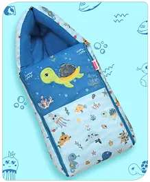 Babyhug Velvet Sleeping Bag Turtle Print -  Blue