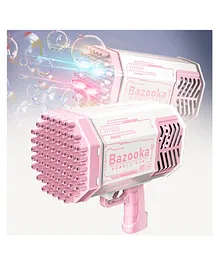 Happy Hues 69 Hole Automatic Bazooka Bubble Gun for Kids Colorful Lights & Colourful Bubble Rechargeable  Bubble Maker for Parties Weddings Summer Indoor Outdoor Toy - Pink