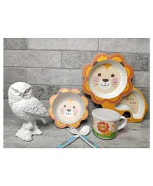 YAMAMA Lovely Lion Shape Bamboo Multi Piece Feeding Set Pack of 5   Color May Vary