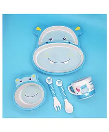 YAMAMA Lovely Hippo Shape Bamboo Multi Piece Feeding Set Pack of 5   Color May Vary