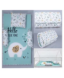 New Comers Pure Organic Cotton 5 Piece Foldable Baby Bedding Set - Sky Blue White