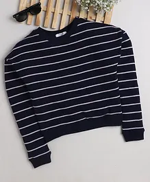 DALSI Full Sleeves Rugby Pencil Striped Crop Top - Dark Blue
