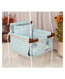 New Comers Garden Swing for Kids with 2 Pillows Checks Print - Sky Blue Orange