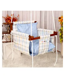 New Comers Garden Swing for Kids with 2 Pillows Checks Print - Blue OffWhite