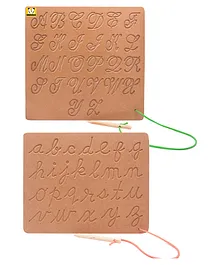 Mindmaker Capital Cursive Alphabets and Small Cursive Alphabets Wooden Tracing Boards Wooden Montessori Learning Skills Practice - Brown