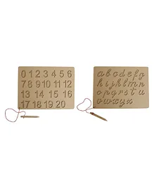 Mindmaker Wooden Tracing Slate Writing Practice Board with Dummy Pencil Set of 2 Boards Numbers and Small Cursive - Brown