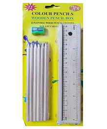 Yunicorn Max Wooden Pencil Box with Coloured Pencils  - White