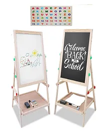 Chocozone Black and White Board with Marker Duster Chalk & Magnetic Letters Double Side Wooden Easel Board - Multicolour