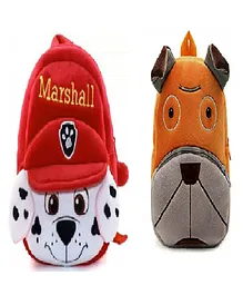 Lychee bags Kid's Velvet School Nursery Marshall and Dog Design Pack of 2 Multicolour - 14 Inches