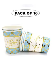 Shopping Time Happy Birthday Black Paper Cup Packof 10- White Blue