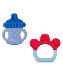Infantso Non-Toxic Food-Grade Silicone Baby Teether BPA-Free for Pain-Relief Easy Teething  Bottle & Blue Ring Pack of 2 - Blue Red
