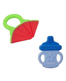 Infantso Non-Toxic Food-Grade Silicone Baby Teether BPA-Free for Pain-Relief Easy Teething  Watermelon &  Blue Bottle Pack of 2 - Red Blue
