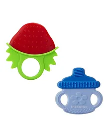 Infantso Non-Toxic Food-Grade Silicone Baby Teether BPA-Free for Pain-Relief Easy Teething Strawberry & Blue Bottle   Pack of 2 - Green Blue