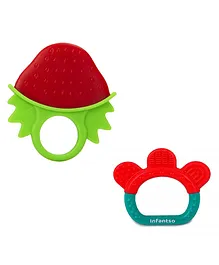 Infantso Non-Toxic Food-Grade Silicone Baby Teether BPA-Free for Pain-Relief Easy Teething Strawberry & Green Ring  Pack of 2 - Green