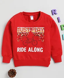Nottie Planet Full Sleeves Riding Theme Just Play Text With Bicycle Printed Tee - Red