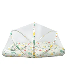 Tidy Sleep Fruits Theme Baby Gadda Set with Mosquito Net & Neck Pillow - Multicolor
