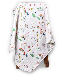 Moms Home Organic Cotton Baby AC Quilt Unicorn Print - Multicolour