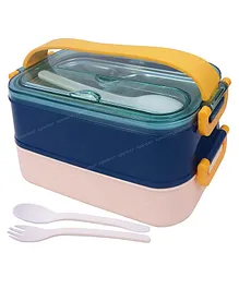Spanker Classy Case Double Decker Lunch Box Thermal Stainless Steel Insulation Box Tableware Set Portable Tiffin Box for Kid Adult Student Children Keep Food - 1400 ml - Blue