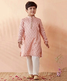 Manyavar Full Sleeves Flower Embroidered Kurta With Pyjama - Pink