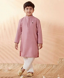 Manyavar Full Sleeves Border Lace Embellished Kurta Pyjama Set - Pink
