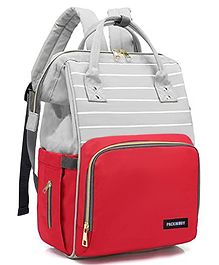 PACKNBUY Diaper Bag Backpack Stylish Stripe Pattern  Red Grey