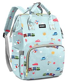 PACKNBUY Diaper Bag Backpack Car Print Baby Bag with Multiple Pockets for Travel - Light Blue