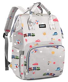 PACKNBUY Diaper Bag Backpack Car Print Baby Bag with Multiple Pockets for Travel - Grey