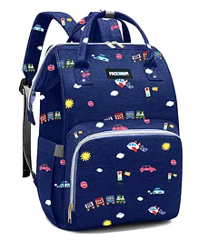 PACKNBUY Diaper Bag Backpack Car Print Baby Bag with Multiple Pockets  Blue