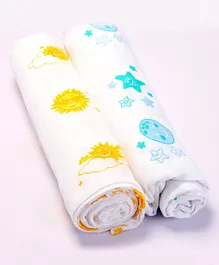 Kaarpas premium Organic Cotton Muslin Baby Wrap Swaddle - Moon & Sun, Pack of 2, Small Size